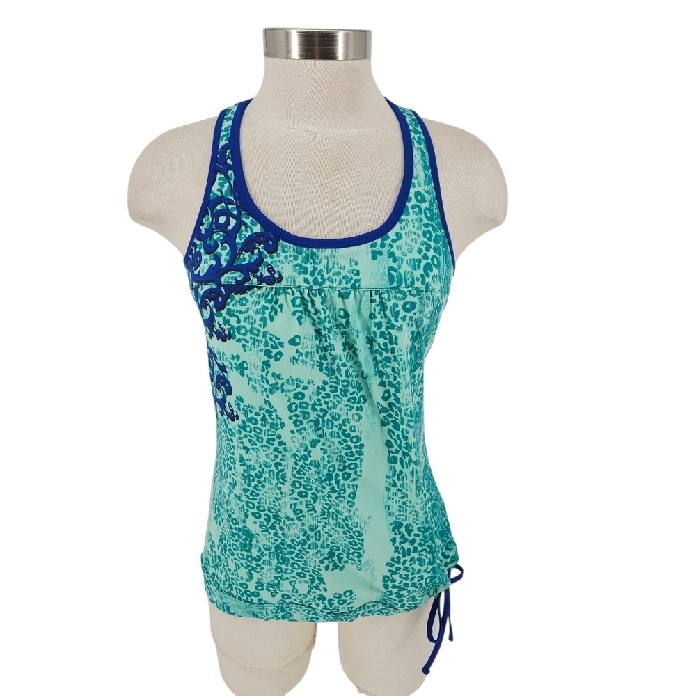 Athleta Tinker Tank Top Green Leopard Sleeveless Racerback Athletic Shirt Small